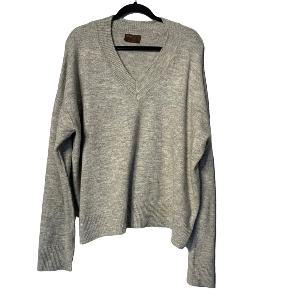 Kerisma Oversized Slouchy V-Neck Sweater Gray Knit Pullover Women's M/L